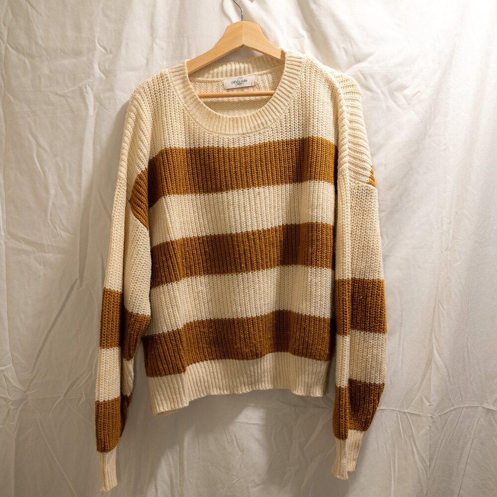 CJLA - Mustard/Cream Stripped Sweater (size Large)